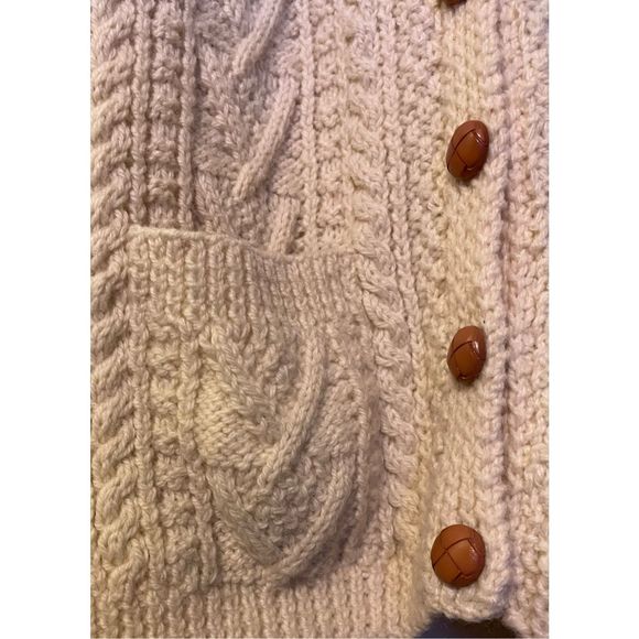 Vintage Wool Fisherman hand knit Cardigan sweater w/ wooden buttons sz XL by Woo - Picture 5 of 16
